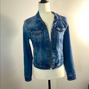 Classic Denim Jacket Distressed Cropped Fit & Stretchy Size S